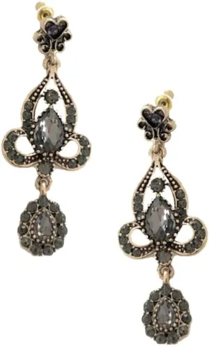 LONG Dangle Antique Art Deco Vintage Victorian Edwardian Flapper Gatsby Style Grey Smokey Quartz Slate Rhinestone Chandelier Earrings
