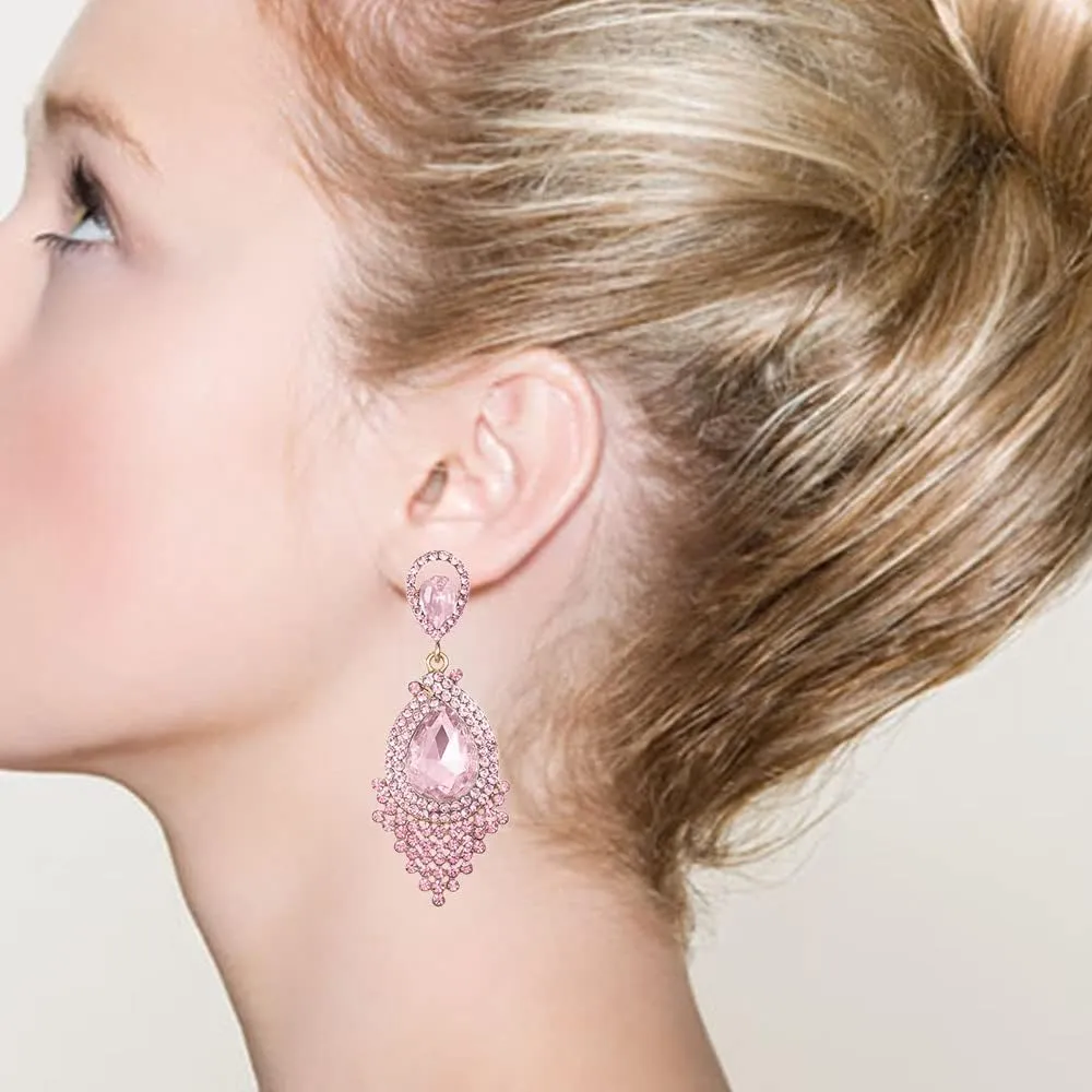 Long Full Rhinestone Teardrop Crystal Dangle Chandelier Drop Earrings Fashion Jewelry