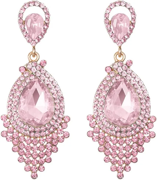 Long Full Rhinestone Teardrop Crystal Dangle Chandelier Drop Earrings Fashion Jewelry