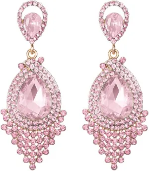 Long Full Rhinestone Teardrop Crystal Dangle Chandelier Drop Earrings Fashion Jewelry