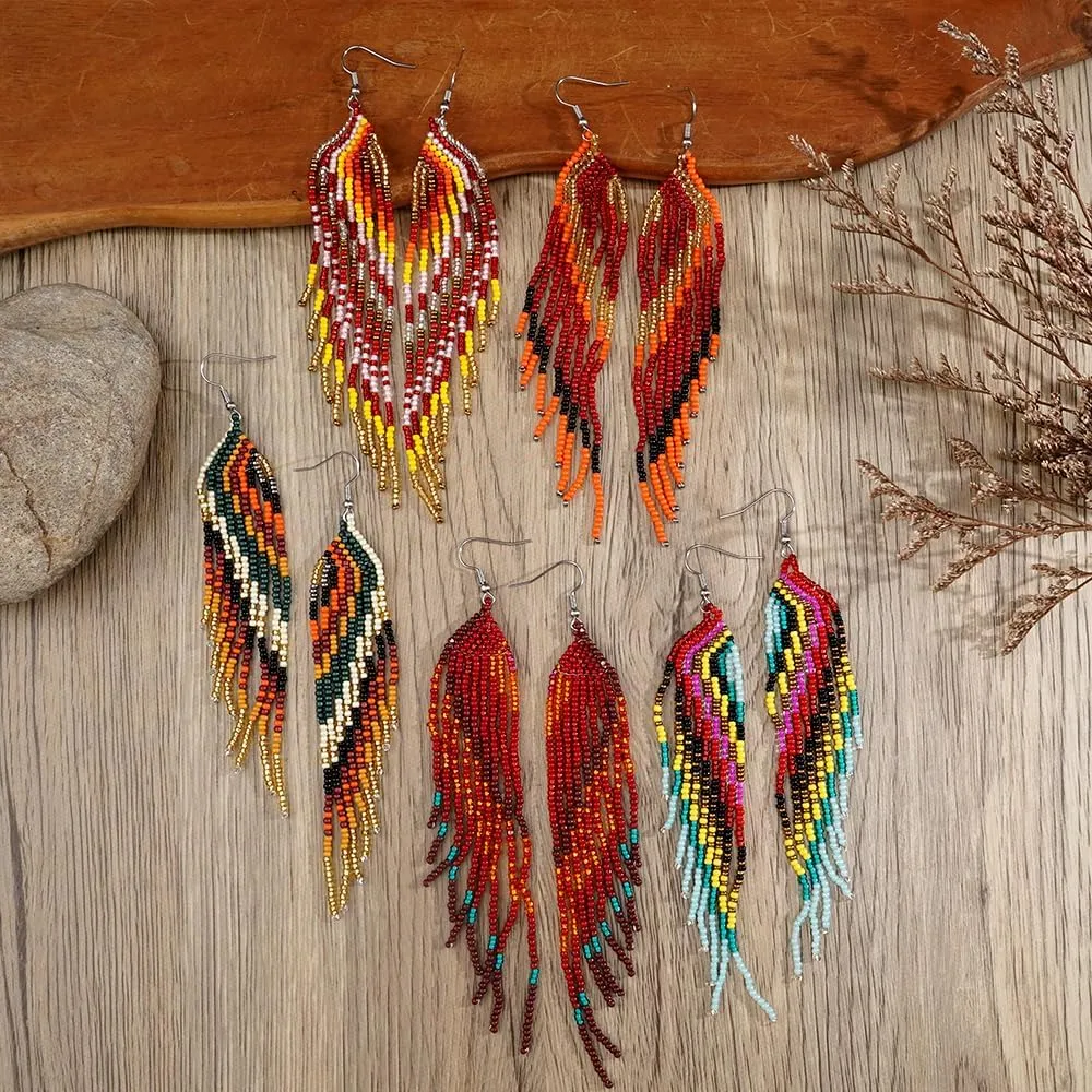 Long Tassel Bead Earrings for Women,Boho Trendy Colorful Seed Beads Prom Jewelry Friendship Gift.