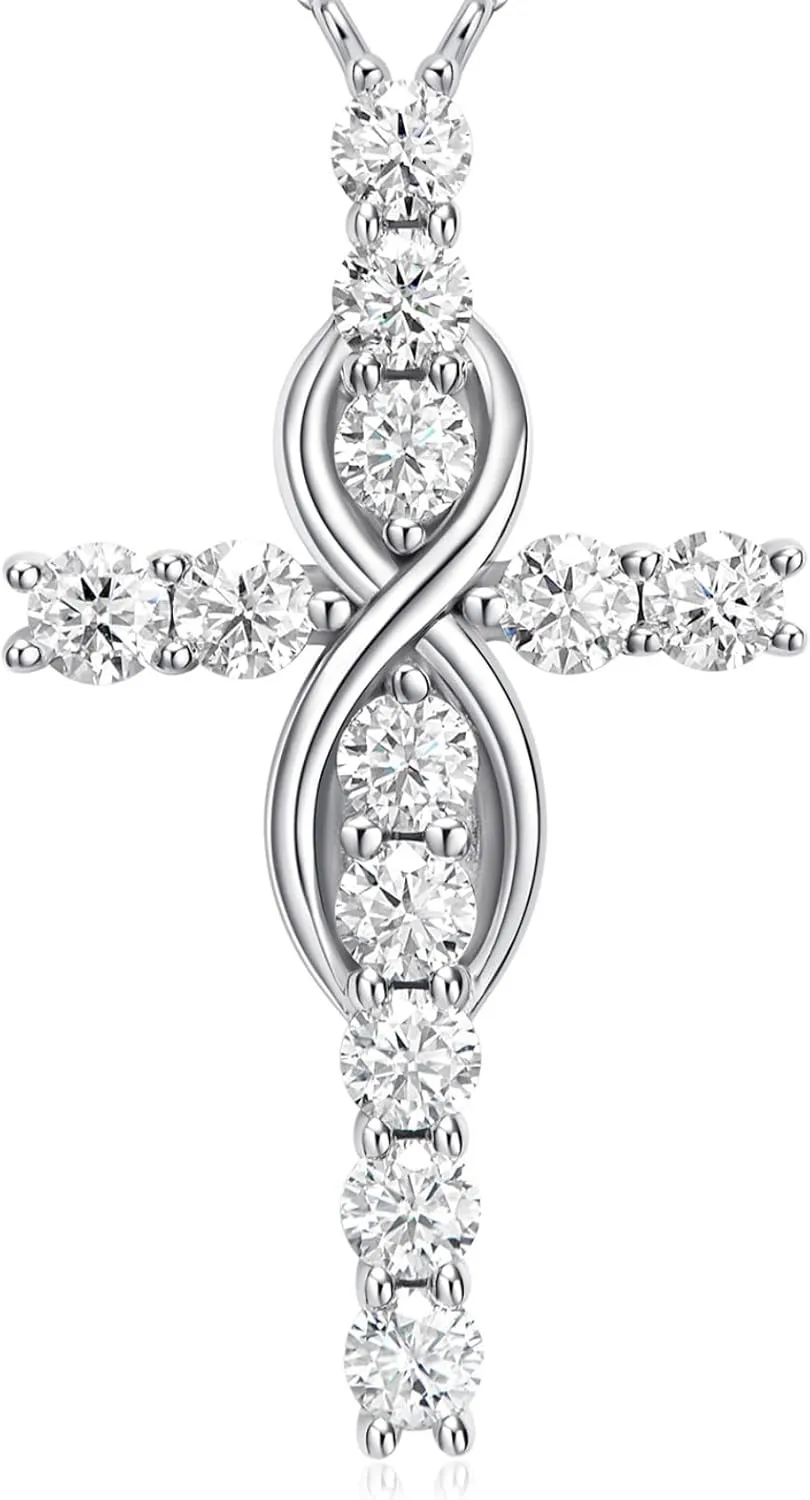 LOVE&LOVE Moissanite Necklaces for Women,1CT/2CT Moissanite Heart Necklace, Christian Cross Necklace for Women Men,18K White Gold Plated Sterling Silver,Jewelry Gift for Her Birthday Anniversary