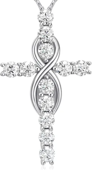 LOVE&LOVE Moissanite Necklaces for Women,1CT/2CT Moissanite Heart Necklace, Christian Cross Necklace for Women Men,18K White Gold Plated Sterling Silver,Jewelry Gift for Her Birthday Anniversary