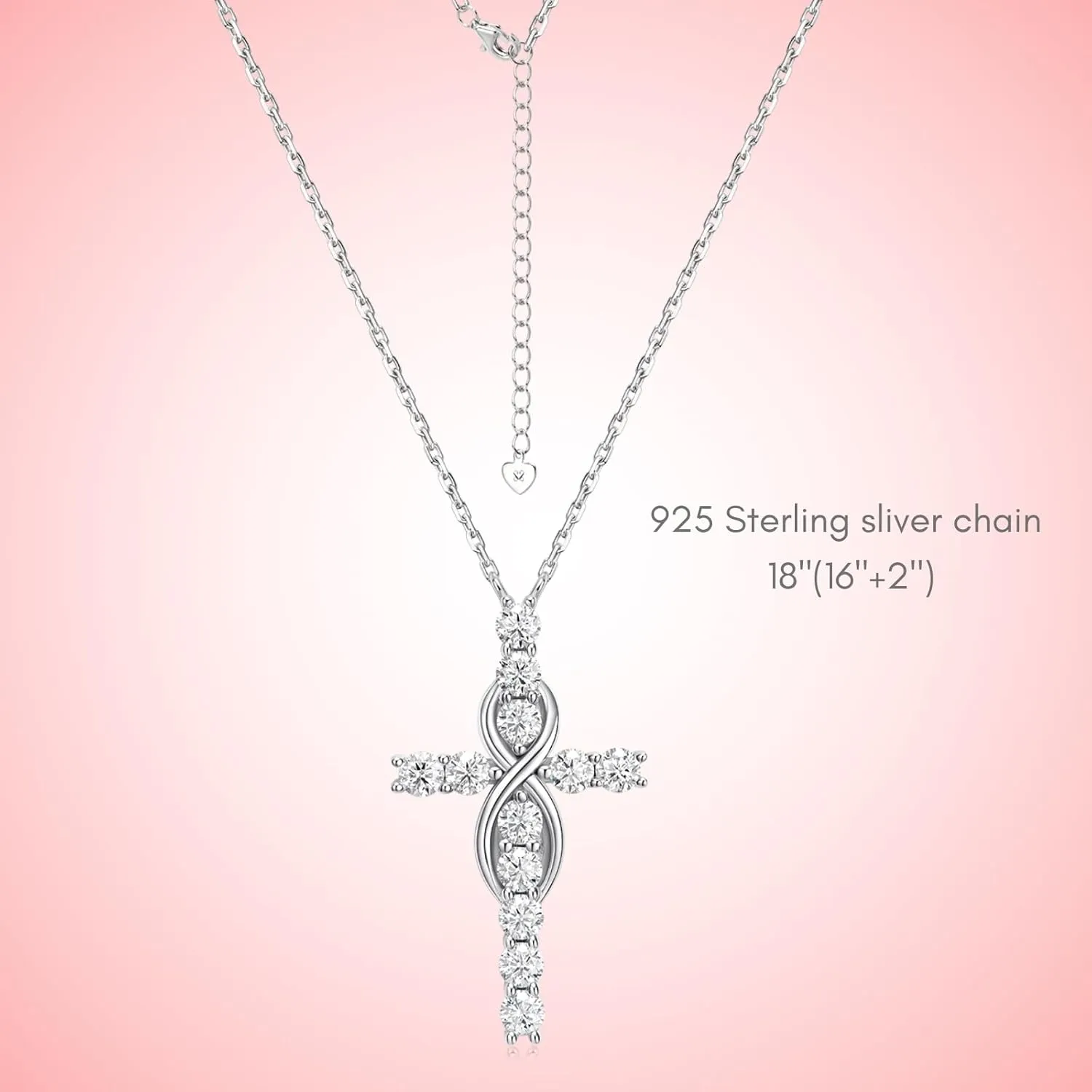 LOVE&LOVE Moissanite Necklaces for Women,1CT/2CT Moissanite Heart Necklace, Christian Cross Necklace for Women Men,18K White Gold Plated Sterling Silver,Jewelry Gift for Her Birthday Anniversary