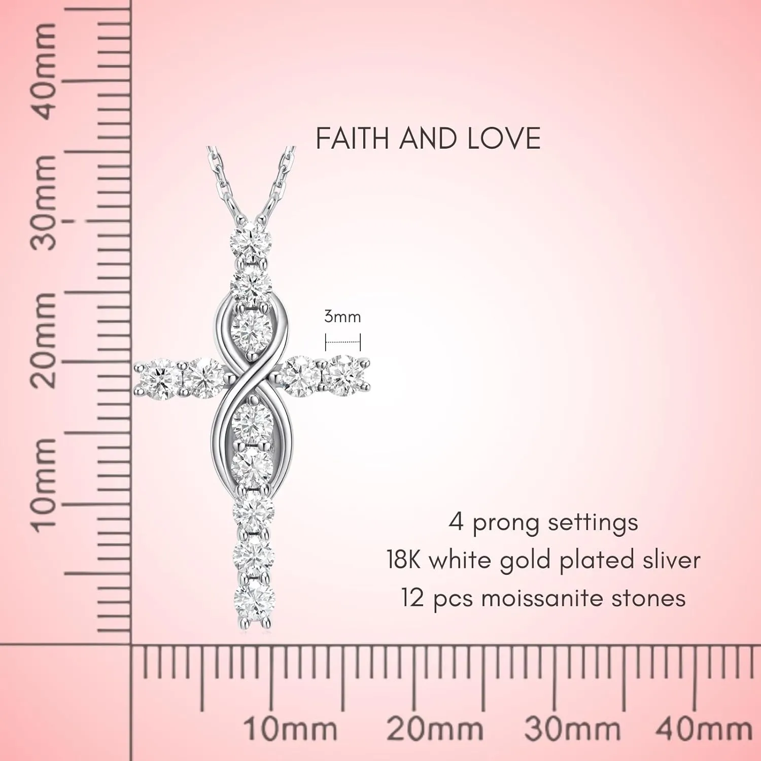 LOVE&LOVE Moissanite Necklaces for Women,1CT/2CT Moissanite Heart Necklace, Christian Cross Necklace for Women Men,18K White Gold Plated Sterling Silver,Jewelry Gift for Her Birthday Anniversary