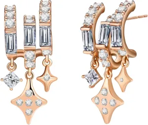 LUCA SMITH Double Triple Hoop Earrings 14K Gold Plated CZ Illusion Split Hoop Earrings for ONE HOLE with S925 Sterling Silver Post