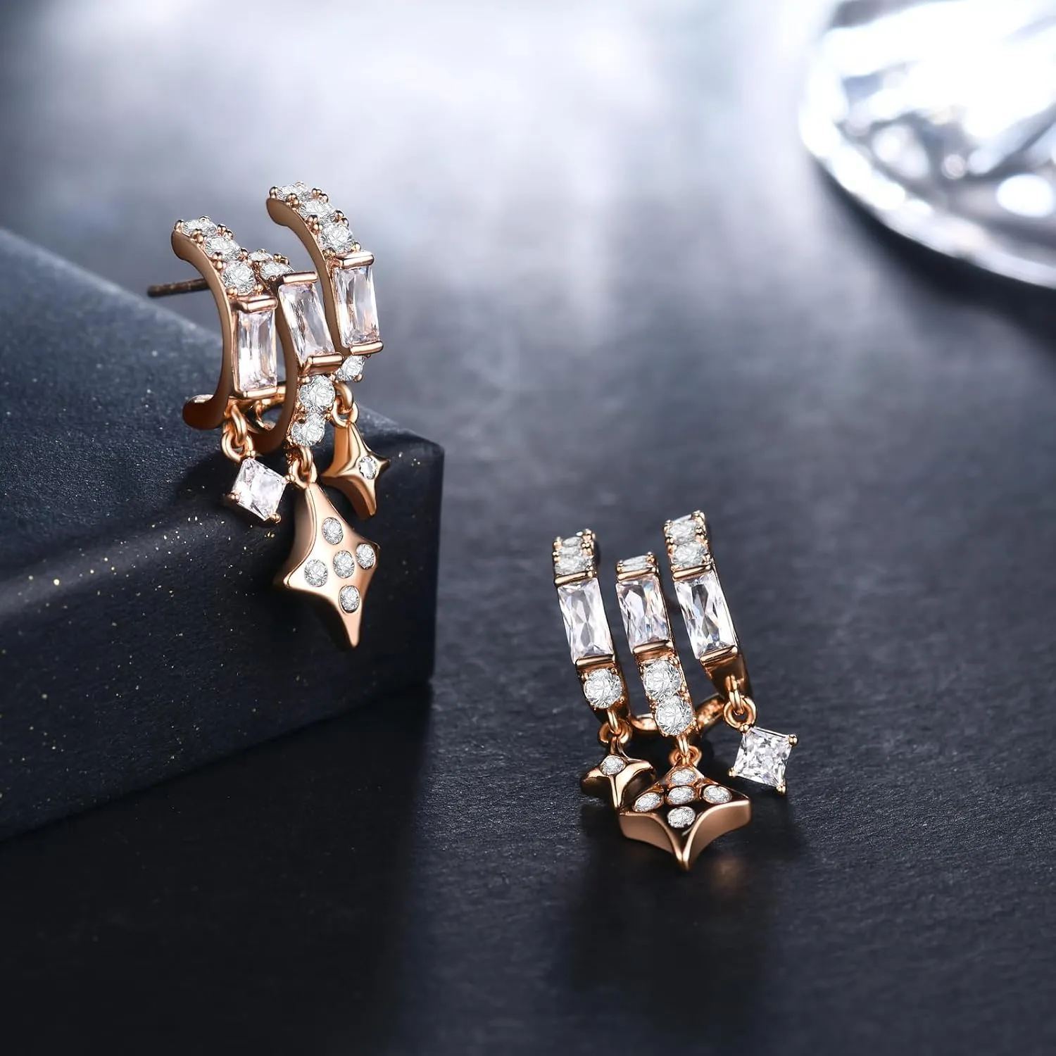LUCA SMITH Double Triple Hoop Earrings 14K Gold Plated CZ Illusion Split Hoop Earrings for ONE HOLE with S925 Sterling Silver Post