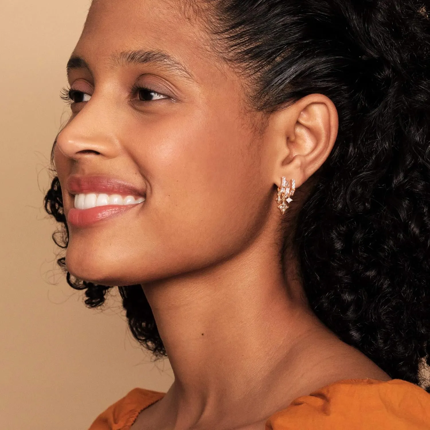 LUCA SMITH Double Triple Hoop Earrings 14K Gold Plated CZ Illusion Split Hoop Earrings for ONE HOLE with S925 Sterling Silver Post