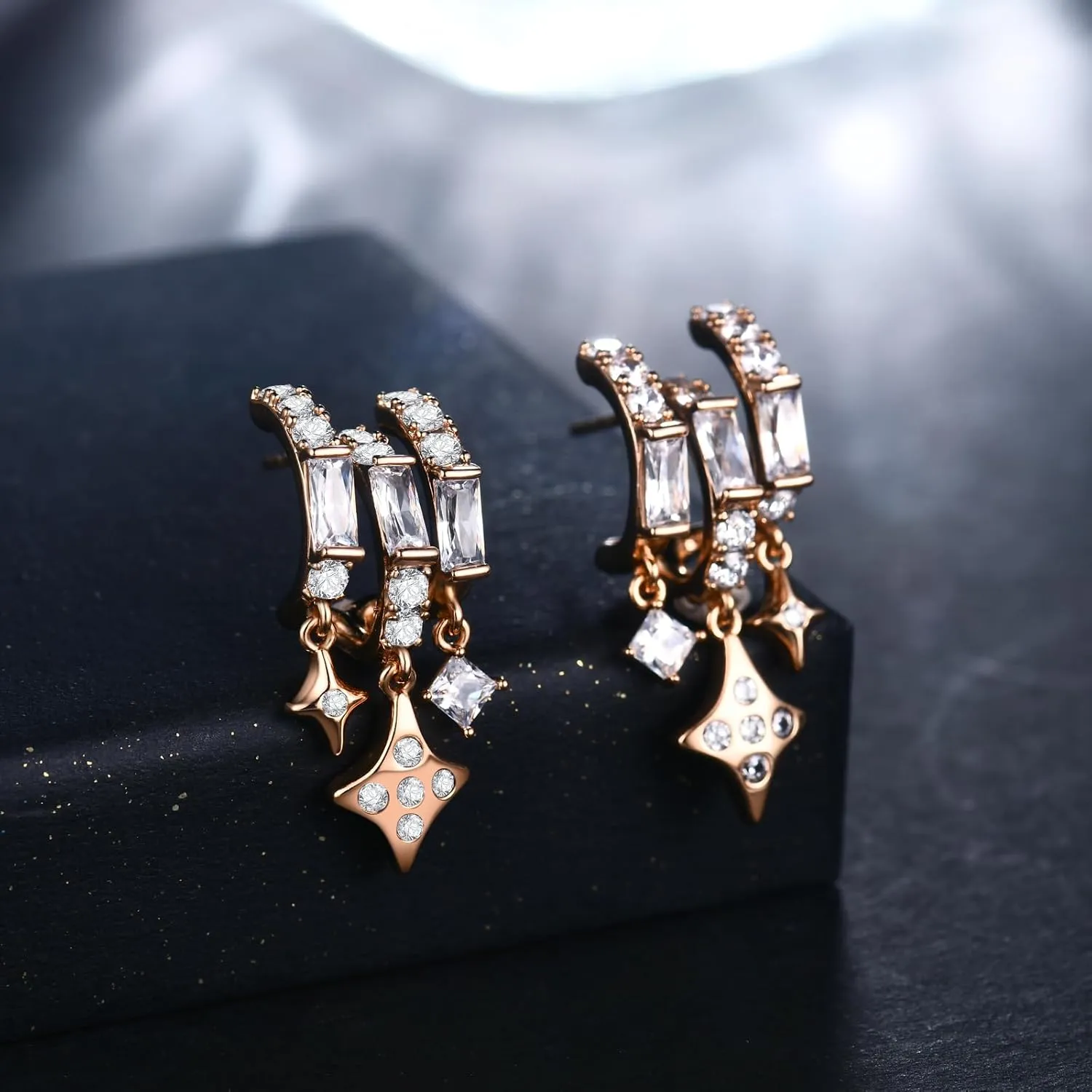 LUCA SMITH Double Triple Hoop Earrings 14K Gold Plated CZ Illusion Split Hoop Earrings for ONE HOLE with S925 Sterling Silver Post