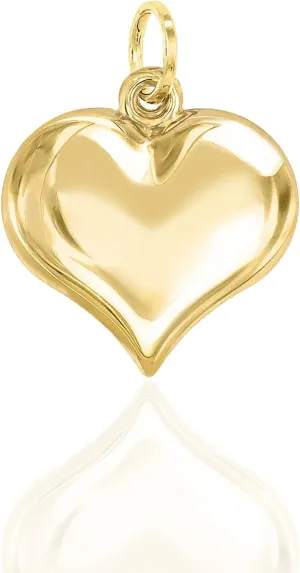 Lucchetta - Large Gold Puffed 3D Heart Pendant | 14 kt Yellow Love Charm, Womens 14k Charms for Necklaces up to 4mm, Authentic Fine Jewelry from Italy for Mother's Day