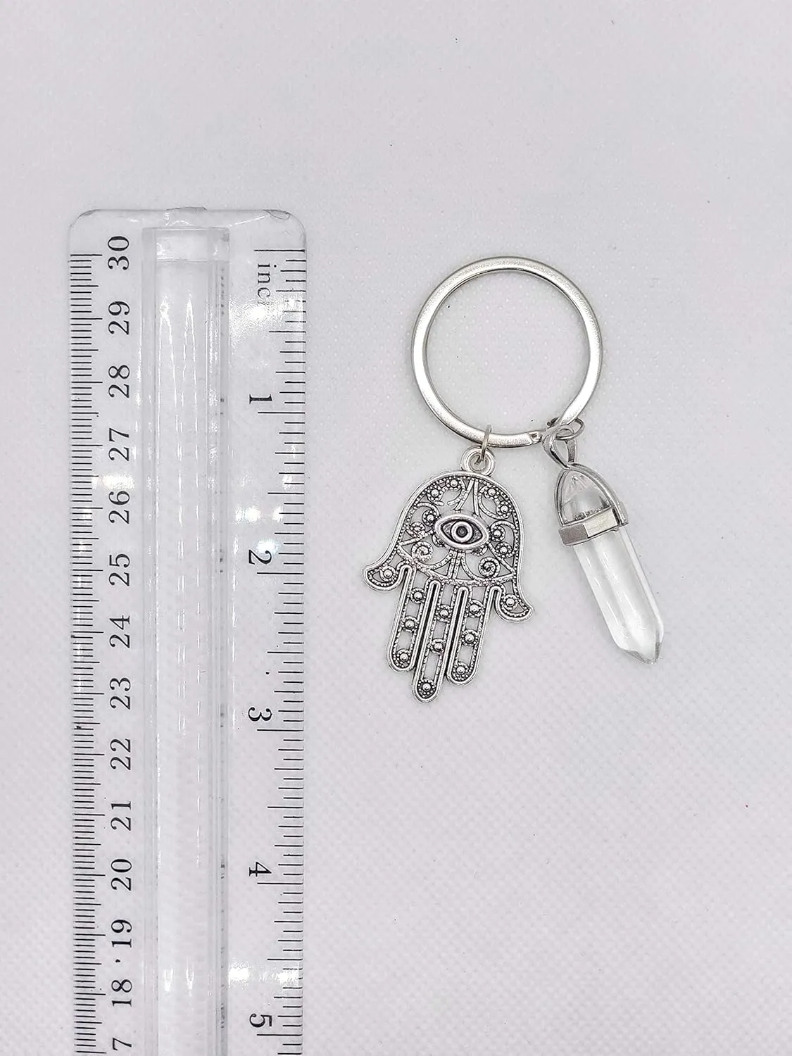 LUCKBOOSTIUM Hamsa Hand Evil Eye Keychain Charm Crystal Key Holder Bag Ring Decoration Protection Amulet w/Gemstone (1.5x3)