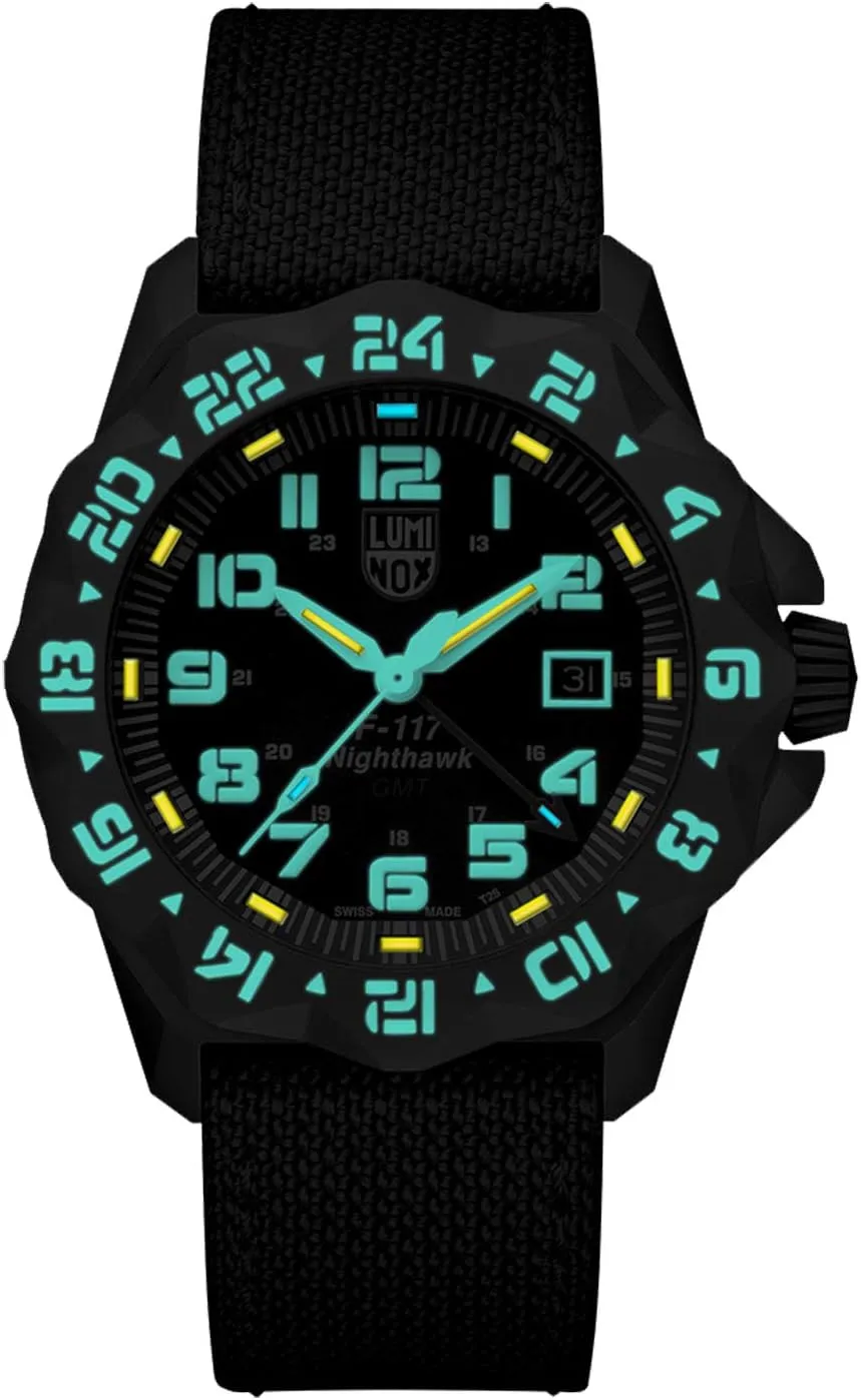 Luminox - F-117 Nighthawk - Mens Watch 44mm - Pilot Watch in Black Date Function Second Time Zone - 200m Water Resistant - Sapphire Glas - Mens Watches - Made in Switzerland