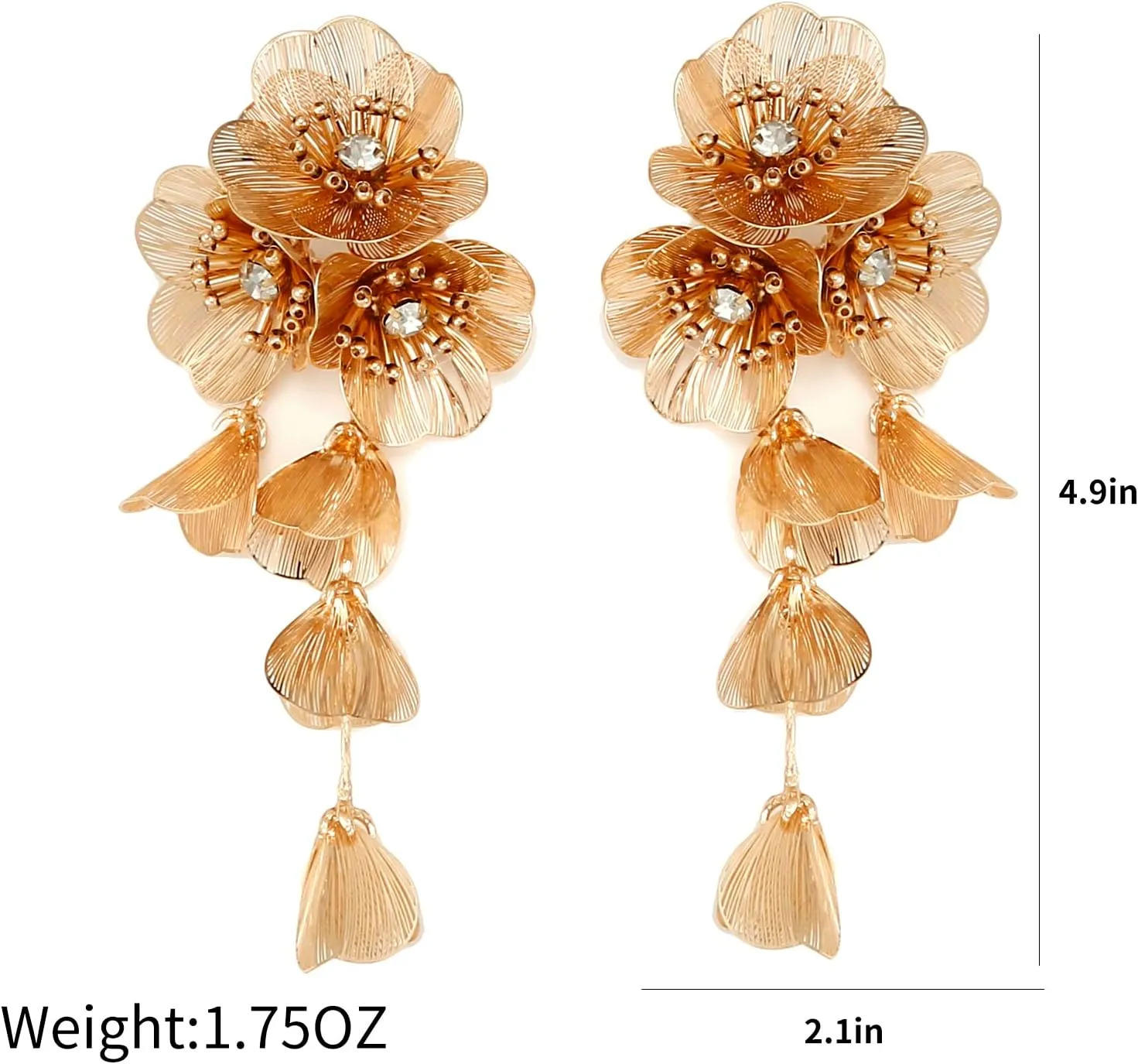 LUREME Big Golden Layered Floral Statement Necklace,Flower Dangle Earrings Boho Layered Floral Petal Drop Earrings for Women(st000802)