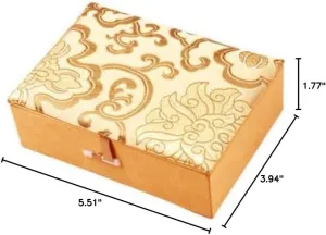 Luxury Chinese Silk Brocade Jewelry Box Rectangle Cotton Filled Tie Gift Packaging Boxes Long Necklace Sweater chain Accessories Storage Cases 5.51x3.94x1.77 inch (beige rich flower (2 pcs))