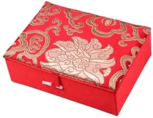 Luxury Chinese Silk Brocade Jewelry Box Rectangle Cotton Filled Tie Gift Packaging Boxes Long Necklace Sweater chain Accessories Storage Cases 5.51x3.94x1.77 inch (red rich flower (2 pcs))