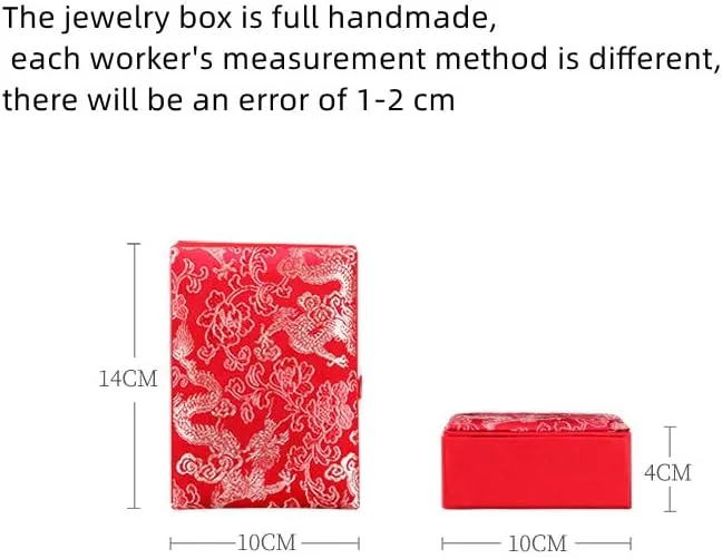 Luxury Chinese Silk Brocade Jewelry Box Rectangle Cotton Filled Tie Gift Packaging Boxes Long Necklace Sweater chain Accessories Storage Cases 5.51x3.94x1.77 inch (red rich flower (2 pcs))