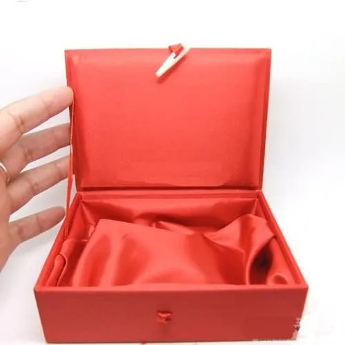 Luxury Chinese Silk Brocade Jewelry Box Rectangle Cotton Filled Tie Gift Packaging Boxes Long Necklace Sweater chain Accessories Storage Cases 5.51x3.94x1.77 inch (red rich flower (2 pcs))