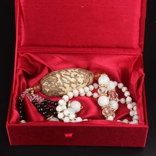 Luxury Chinese Silk Brocade Jewelry Box Rectangle Cotton Filled Tie Gift Packaging Boxes Long Necklace Sweater chain Accessories Storage Cases 5.51x3.94x1.77 inch (red rich flower (2 pcs))