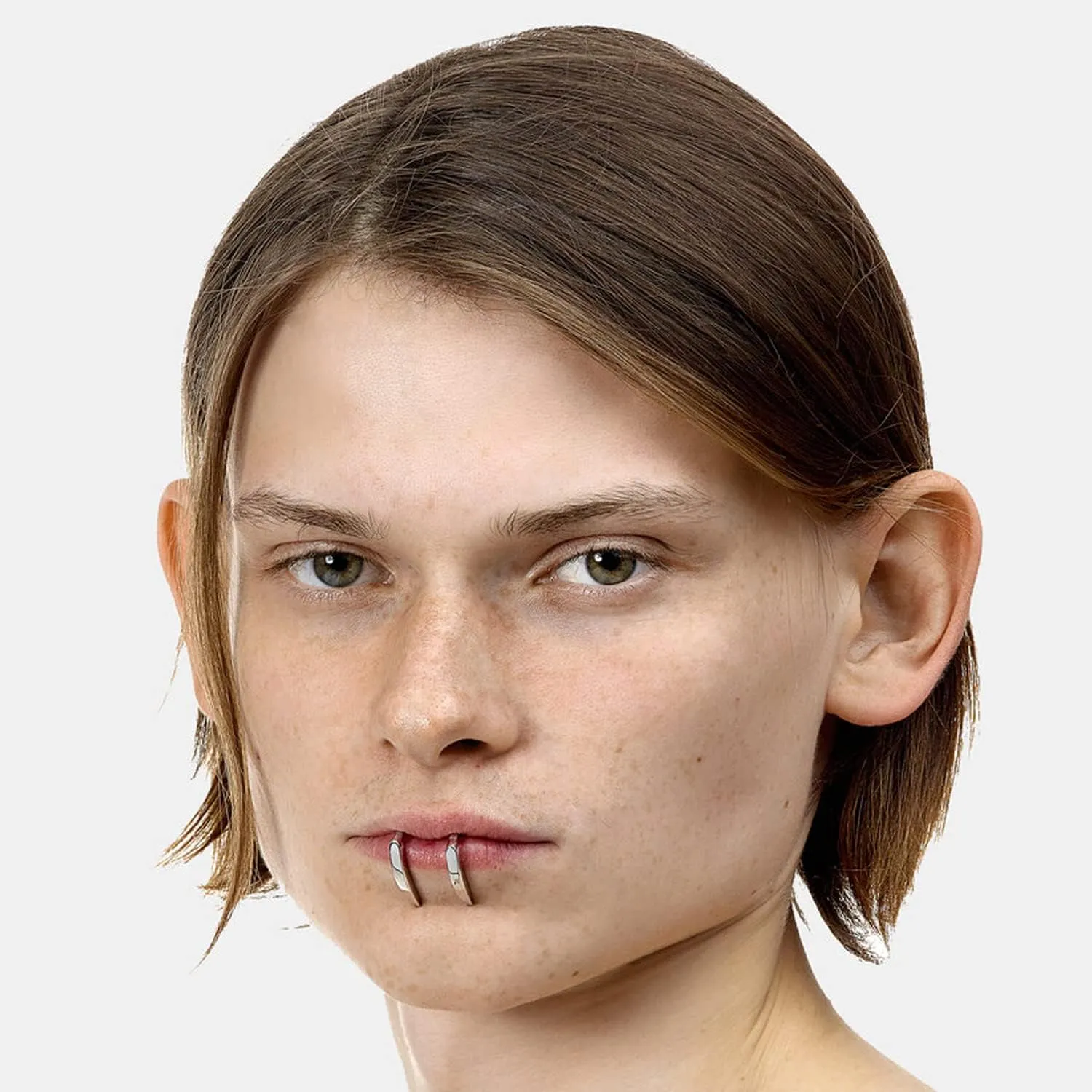 L'VOW Cyberpunk Liquid Silver Futuristic Luxury Irregular Non-Piercing Wrap Lip Cuff Jewelry Cyborg Face Accessories