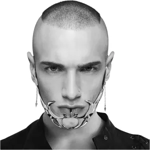 L'VOW Unisex Cyber Punk Liquid Silver Steel Half Mask Y2K Luxury Irregular Jewelry Face Chain Cyborg Earring Accessories