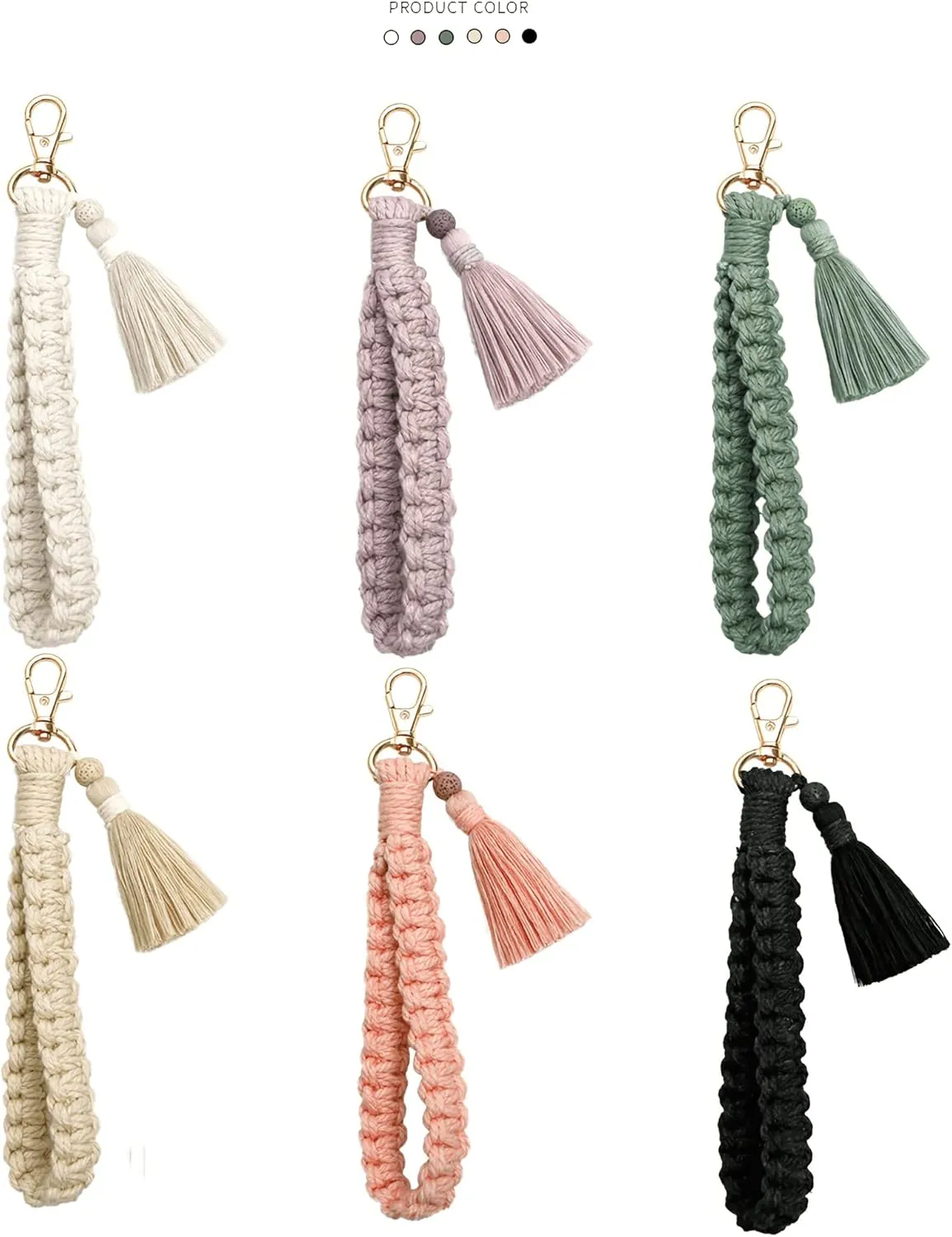 Macrame Boho Keychain Bracelet Handmade Tassel Wristlet Keychain Keyring Holder Wrist Lanyard for Women