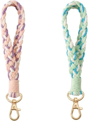 Macrame Keychain Boho Handmade Wristlet Keychain Wrist Lanyard Key Chain for Women