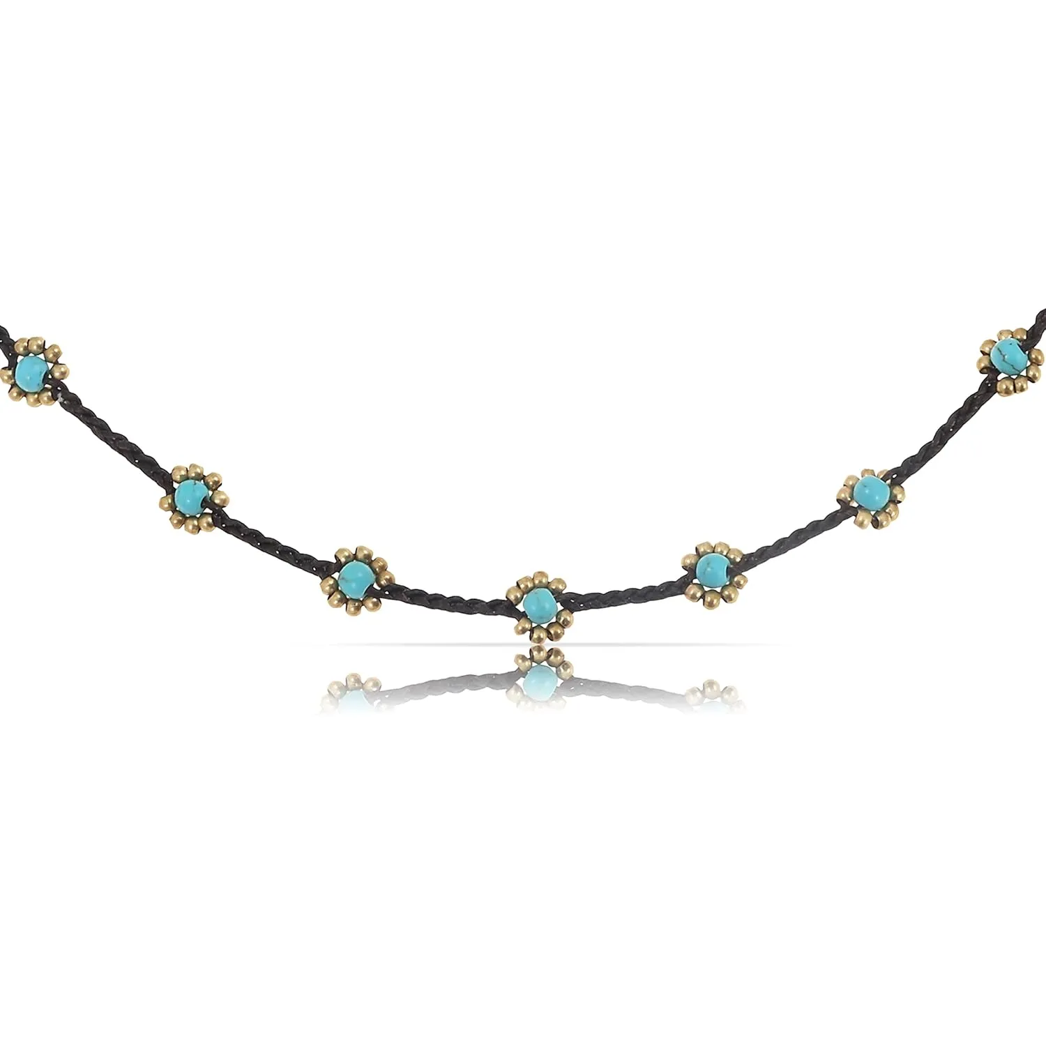 Made by Nami Surfer Necklace with Beads  Boho Choker Necklace Chain  Women & Girls  Handmade Beach Summer Jewelry  Goa Hippie Oriental Necklace  Adjustable & Waterproof (Turquoise Beads)