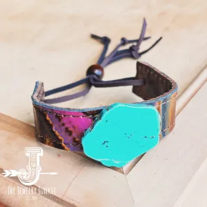 **Magenta Navajo Narrow Leather Cuff w/ Turquoise Slab 009c