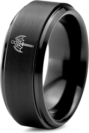 Male Adventure Game Lovers Ring - Brushed Step Bevel Edge Dome 7mm Yellow Grey Polished Blue Gray Women Black Flat Cut Wedding Men 18k Rose Gold 9mm Tungsten Band 8mm