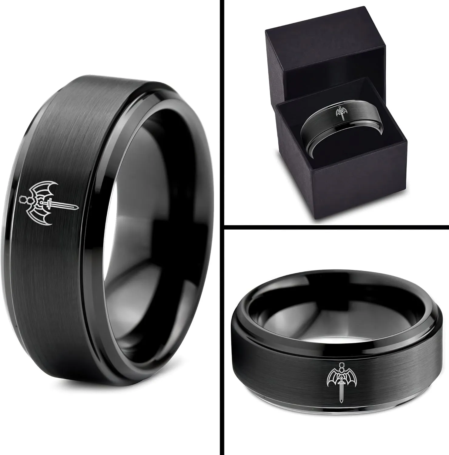 Male Adventure Game Lovers Ring - Brushed Step Bevel Edge Dome 7mm Yellow Grey Polished Blue Gray Women Black Flat Cut Wedding Men 18k Rose Gold 9mm Tungsten Band 8mm