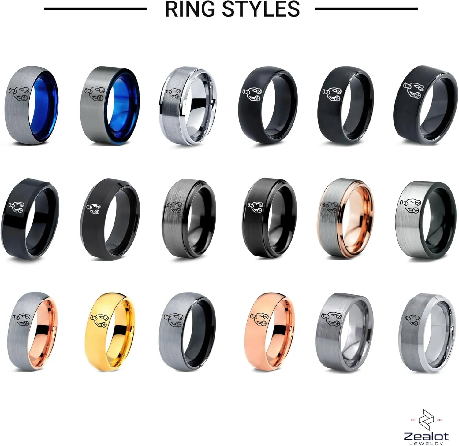 Male Sports Game Devotees Ring - Dome Flat Cut Women Tungsten Band 8mm Polished Gray Wedding Step Bevel Edge 7mm 18k Rose Gold Brushed Black Men Grey Yellow 9mm Blue
