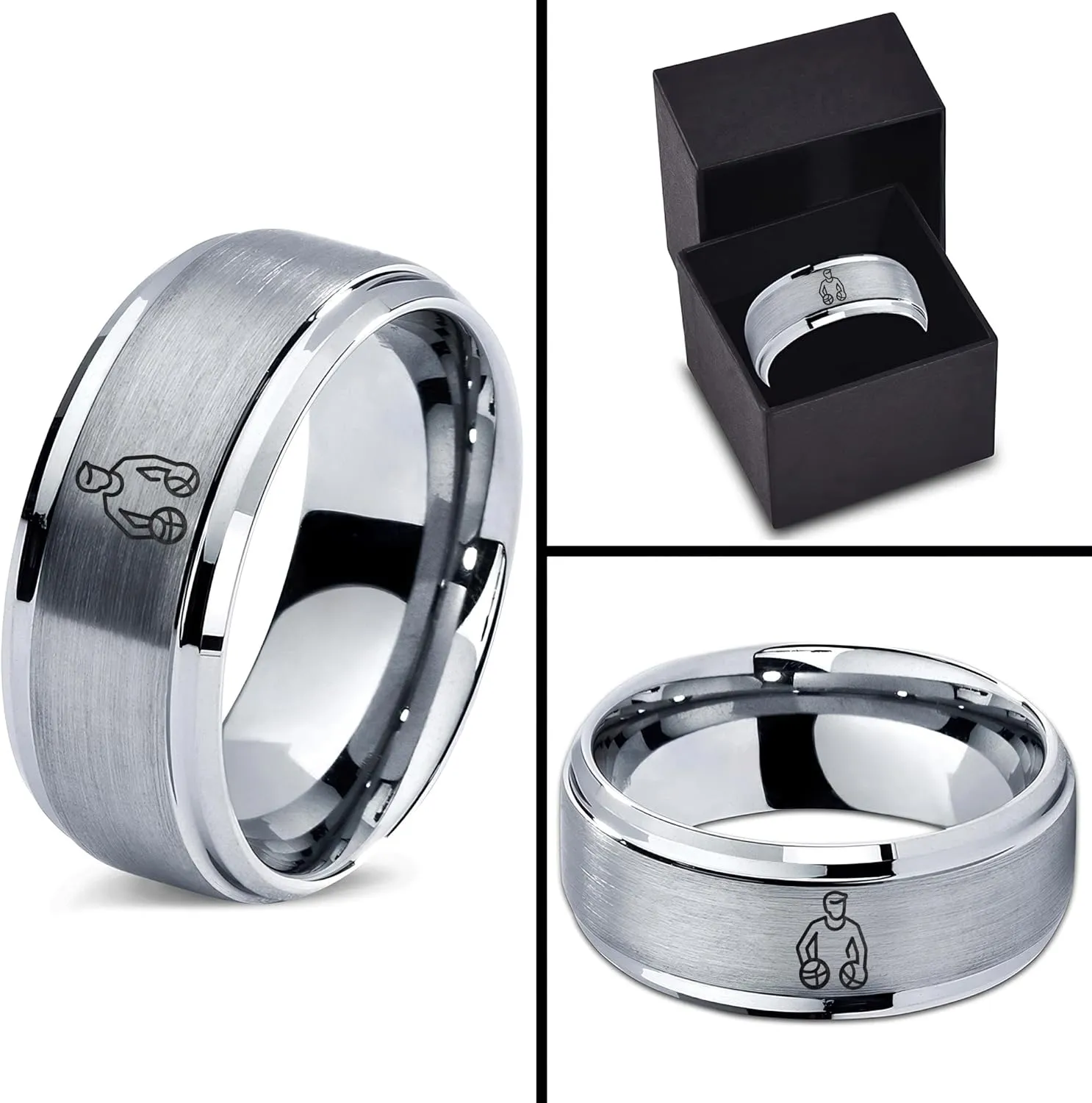 Male Sports Game Devotees Ring - Dome Flat Cut Women Tungsten Band 8mm Polished Gray Wedding Step Bevel Edge 7mm 18k Rose Gold Brushed Black Men Grey Yellow 9mm Blue