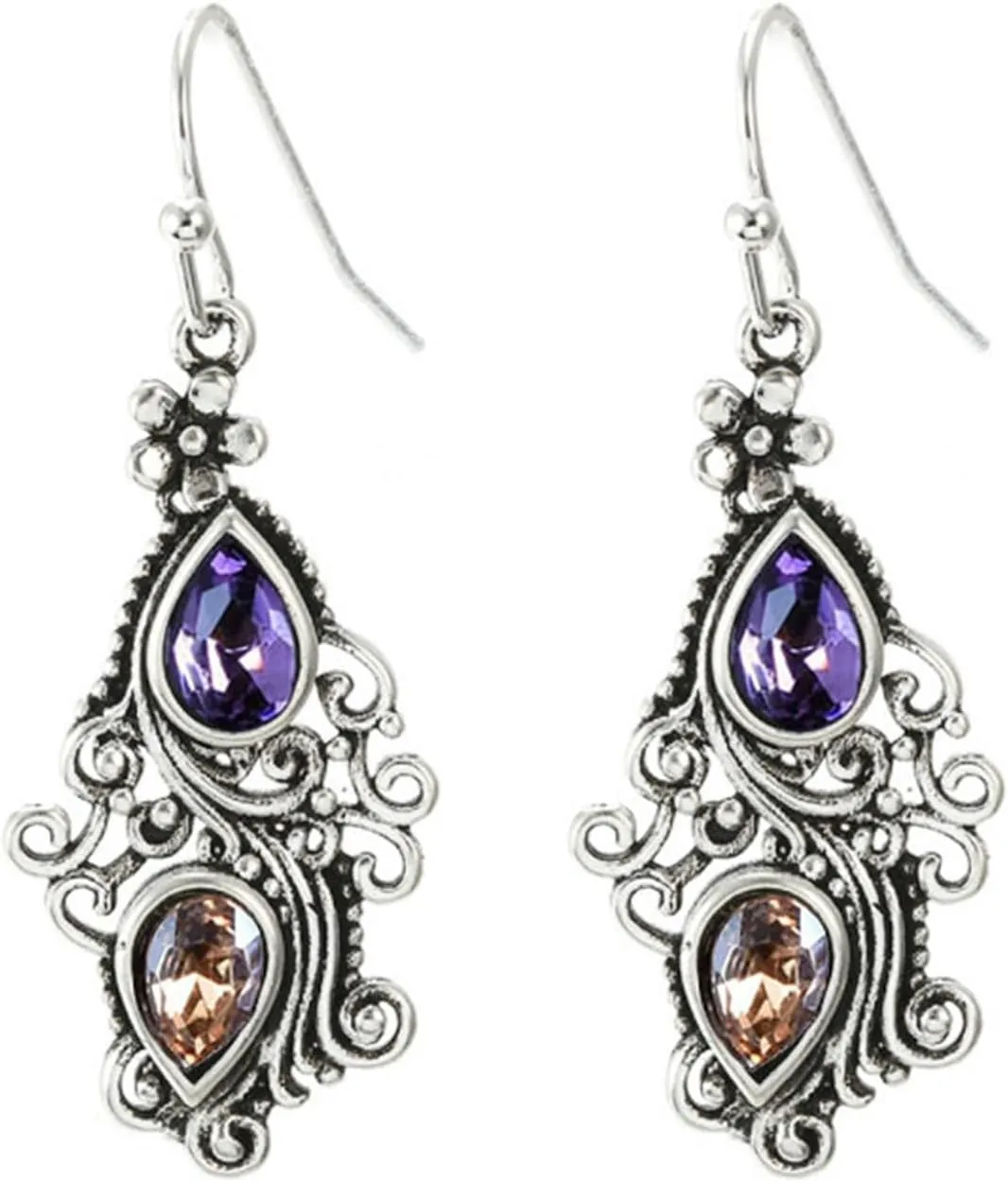 MALOYANVE Handmade Boho Earrings for Women Unique Vintage Antiqued Silver Ethnic Palance Druse Crystal Flower Lightweight Dangle Drop Statement Earrings Jewelry Gifts