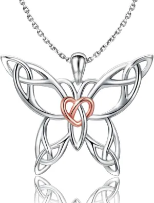MANBU Sterling Silver Celtic Butterfly Necklace Earrings: Women Butterfly Pendant Necklace Earrings Celtic Christmas Jewelry Gifts for Butterfly Lovers