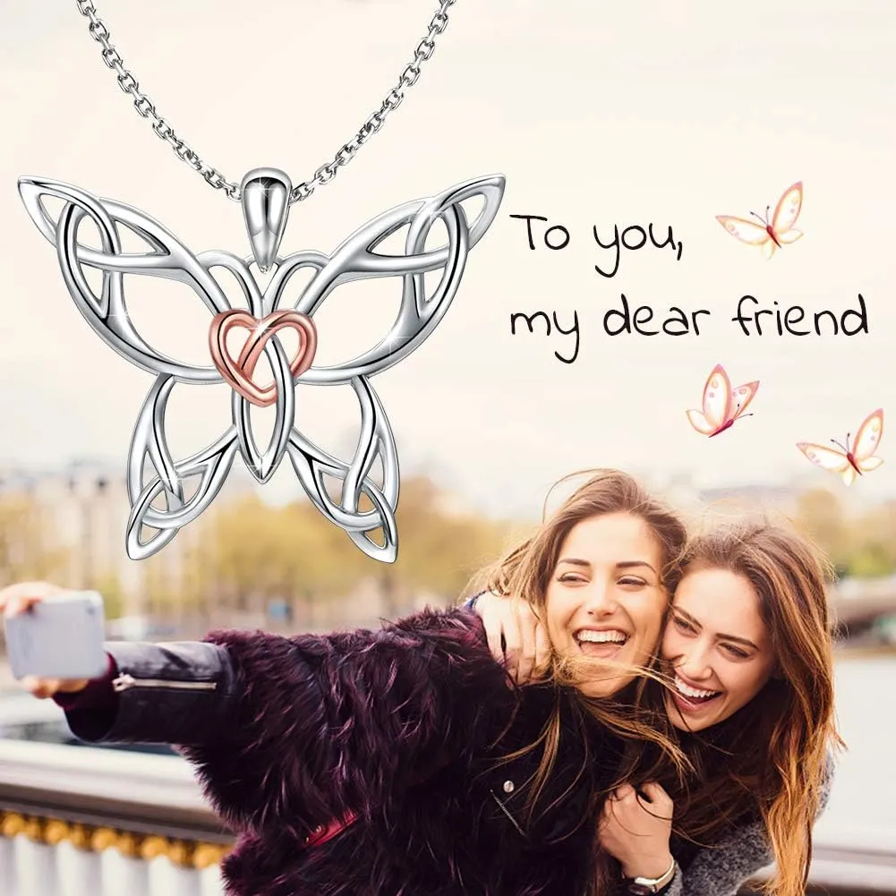 MANBU Sterling Silver Celtic Butterfly Necklace Earrings: Women Butterfly Pendant Necklace Earrings Celtic Christmas Jewelry Gifts for Butterfly Lovers