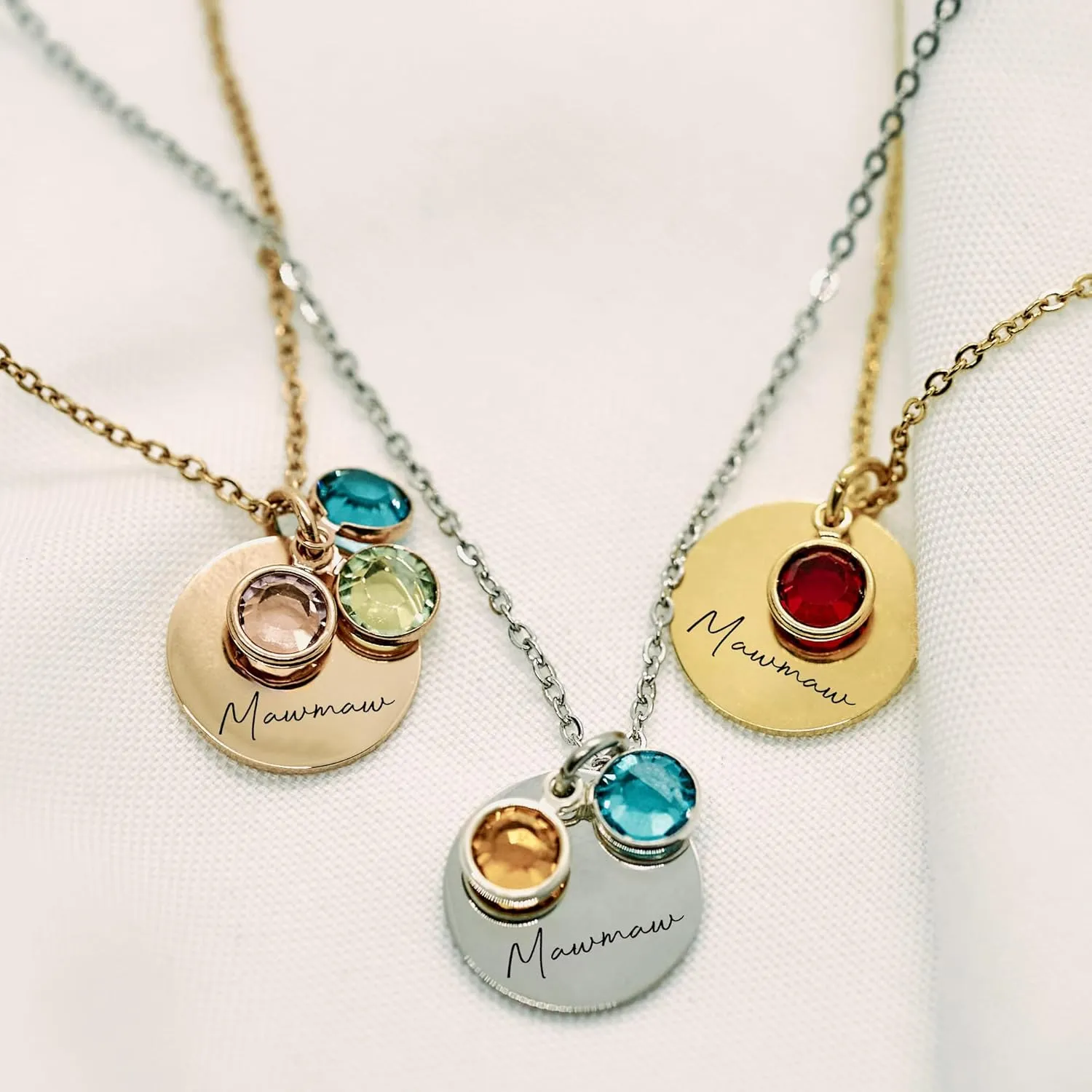MawMaw Necklace Personalized With Grandkids Birth Month Birthstones - MawMaw Gifts from Grandkids - Custom Grandma Jewelry with Custom Birth Stone Charms Handmade Jewelry - Mother's Day Gifts