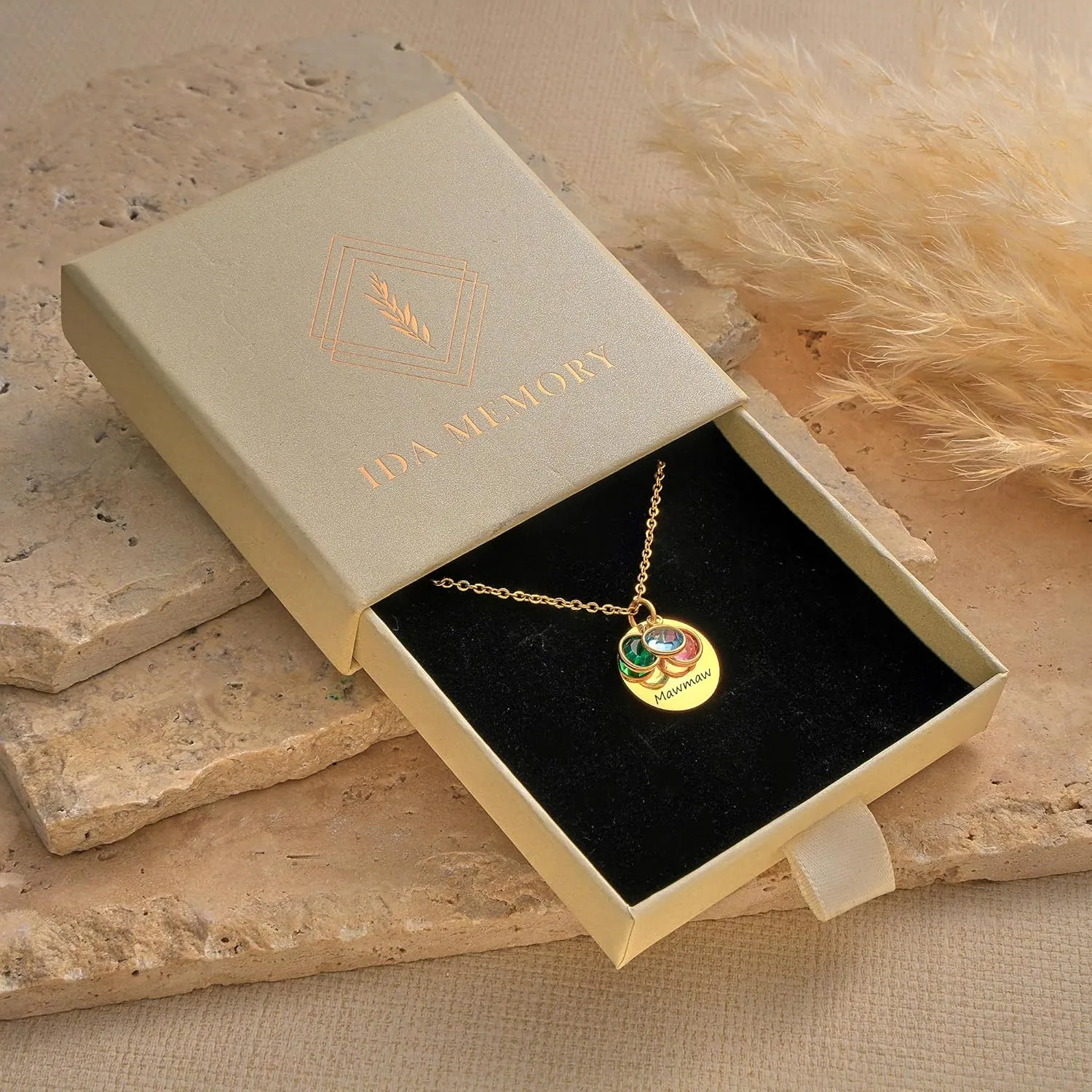 MawMaw Necklace Personalized With Grandkids Birth Month Birthstones - MawMaw Gifts from Grandkids - Custom Grandma Jewelry with Custom Birth Stone Charms Handmade Jewelry - Mother's Day Gifts