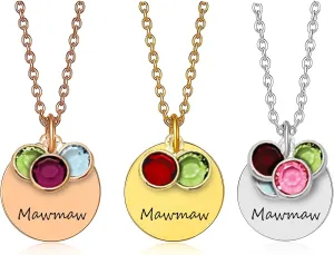 MawMaw Necklace Personalized With Grandkids Birth Month Birthstones - MawMaw Gifts from Grandkids - Custom Grandma Jewelry with Custom Birth Stone Charms Handmade Jewelry - Mother's Day Gifts