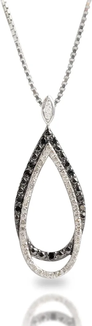 MAX   STONE 0.5 Carat White & Black Diamond Necklace for Women | Sterling Silver Diamond Pendant Necklace | Real Diamond Teardrop Pendant | Diamond Silver Necklace with Adjustable 18-20 Chain
