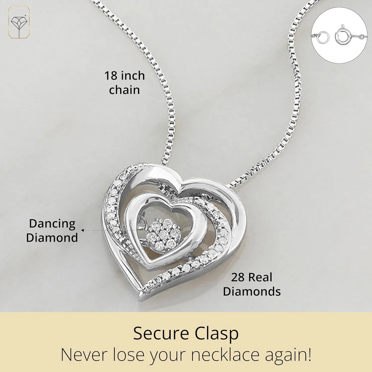 MAX   STONE Dancing Diamond Necklace for Women | Sterling Silver Pendant With 18 Inch Chain | Real Diamond Jewelry