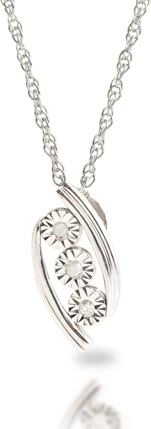 MAX   STONE Three Stone Natural Diamond Necklace for Women with Adjustable 18-20 Sterling Silver Chain | Diamond Pendant Necklace with Miracle Plating | 925 Sterling Silver Necklace for Women
