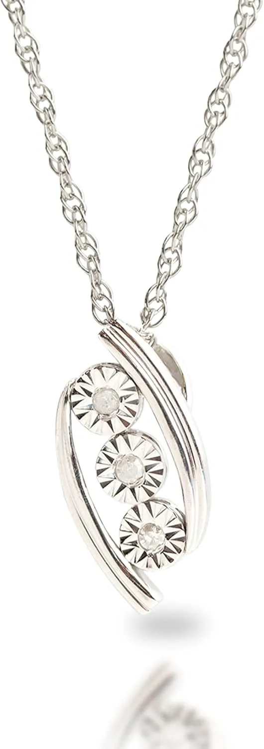 MAX   STONE Three Stone Natural Diamond Necklace for Women with Adjustable 18-20 Sterling Silver Chain | Diamond Pendant Necklace with Miracle Plating | 925 Sterling Silver Necklace for Women