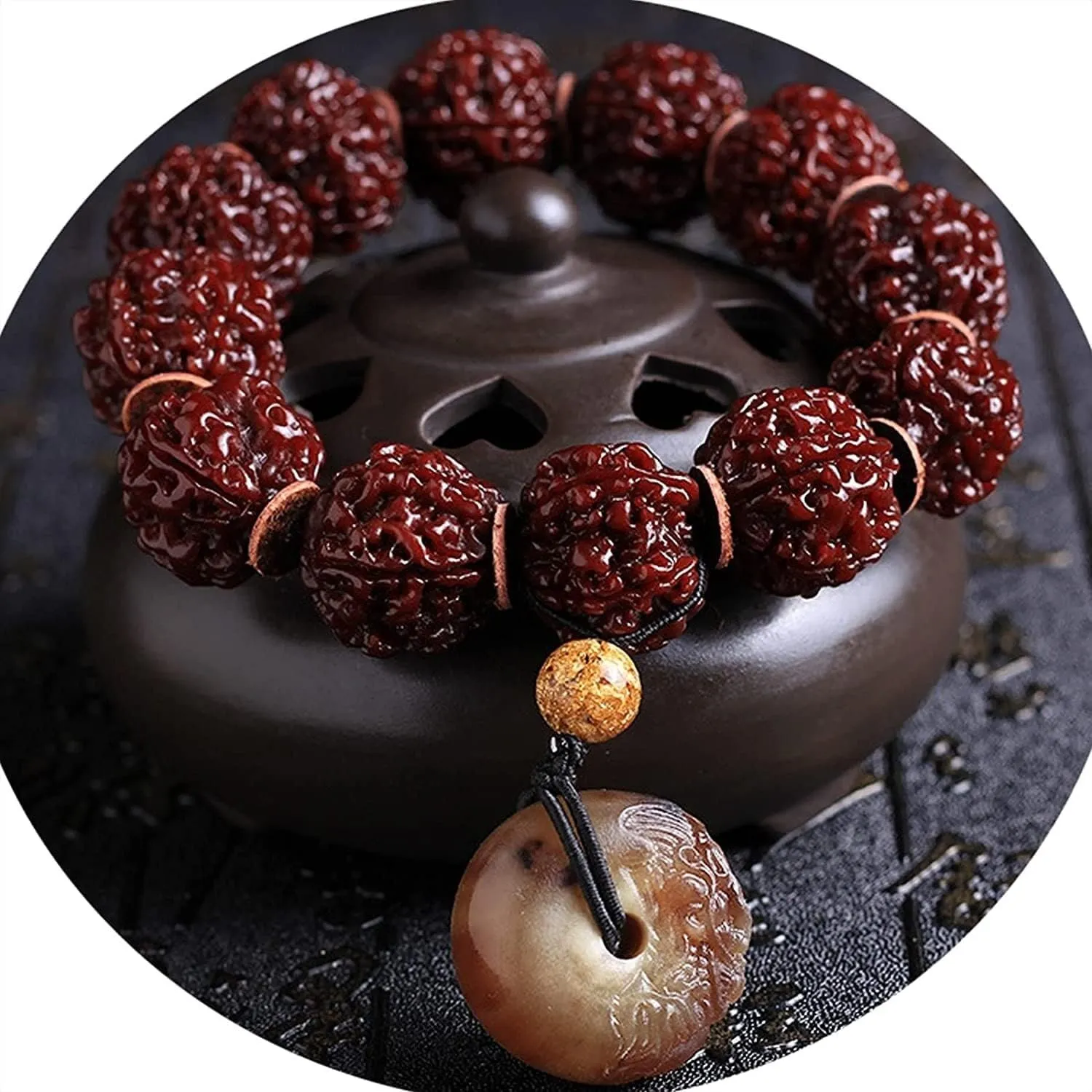 Meditation Buddhist Prayer Beads Necklace, Bracelet, Prayer Beads Bracelet Protection, Natural Five-Petal Vajra Bodhi Bead Cuff, Attract Wealth and Good Luck Jewelry Ornament (Color : A)