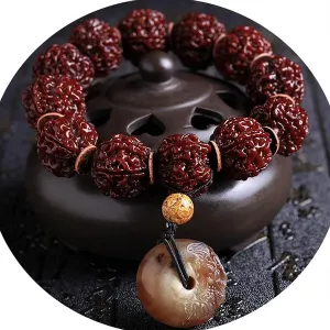 Meditation Buddhist Prayer Beads Necklace, Bracelet, Prayer Beads Bracelet Protection, Natural Five-Petal Vajra Bodhi Bead Cuff, Attract Wealth and Good Luck Jewelry Ornament (Color : A)