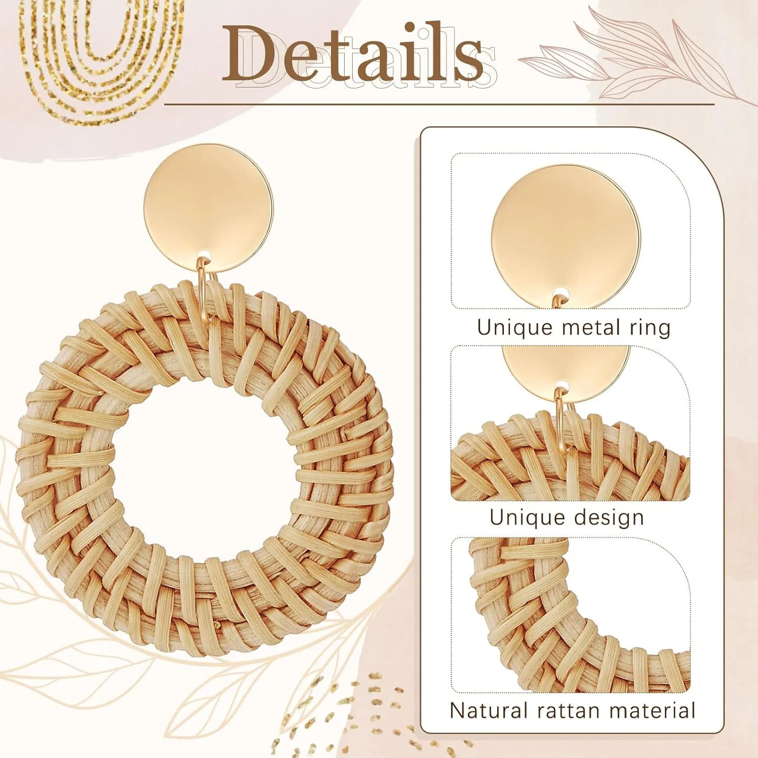 meekoo 4 Pairs Rattan Earrings for Women Beach Essentials Tassel Dangle Boho Straw Earrings