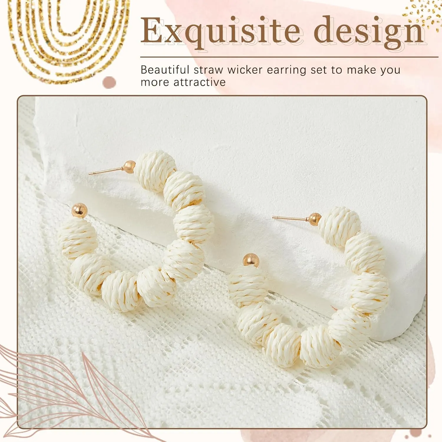 meekoo 4 Pairs Rattan Earrings for Women Beach Essentials Tassel Dangle Boho Straw Earrings
