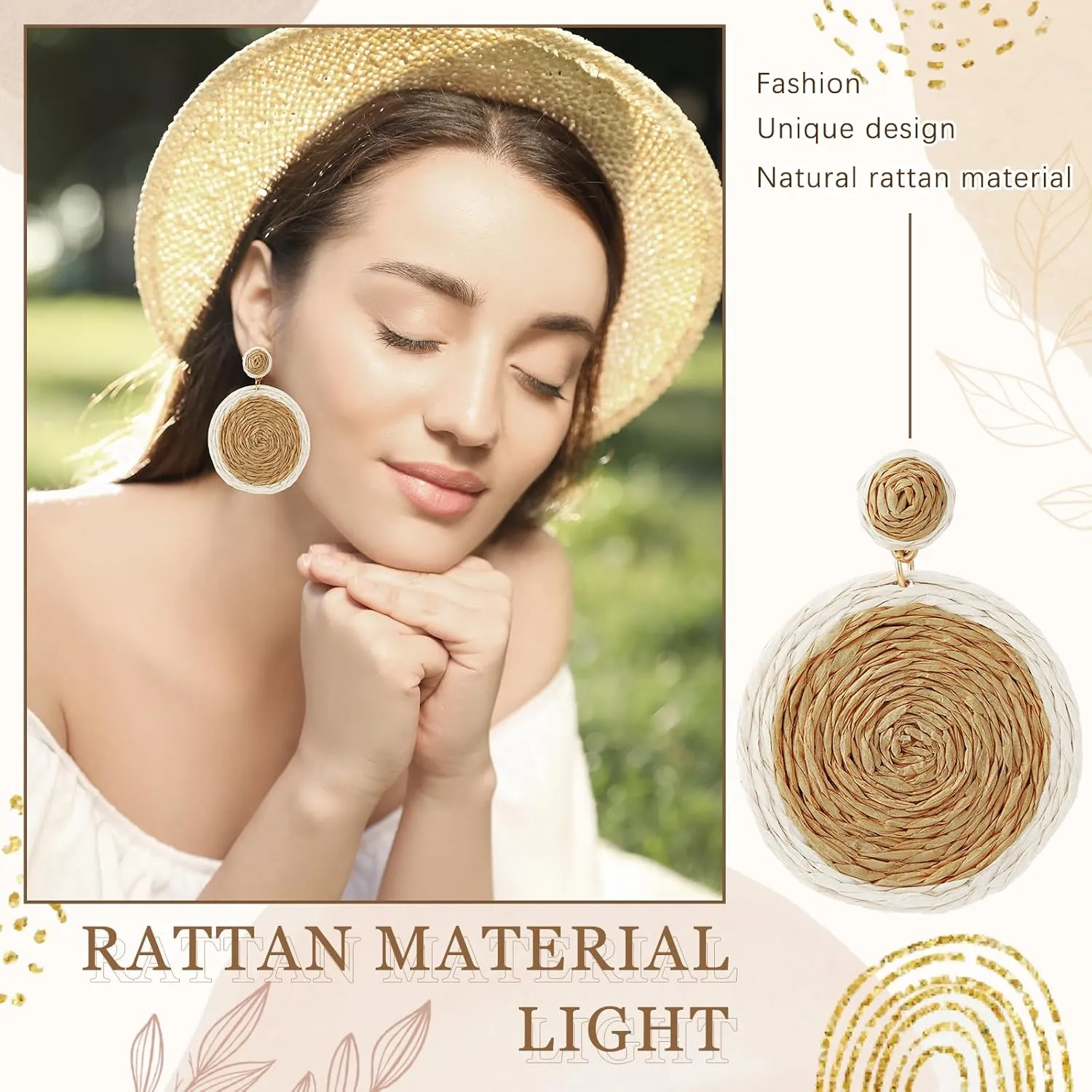 meekoo 4 Pairs Rattan Earrings for Women Beach Essentials Tassel Dangle Boho Straw Earrings