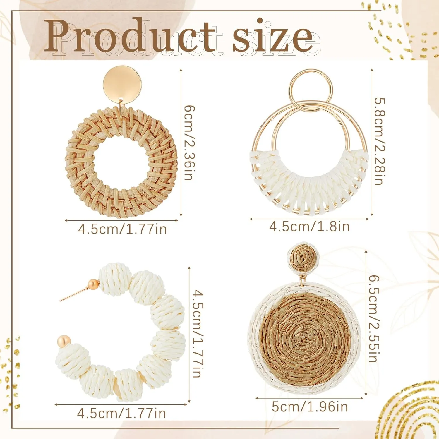 meekoo 4 Pairs Rattan Earrings for Women Beach Essentials Tassel Dangle Boho Straw Earrings