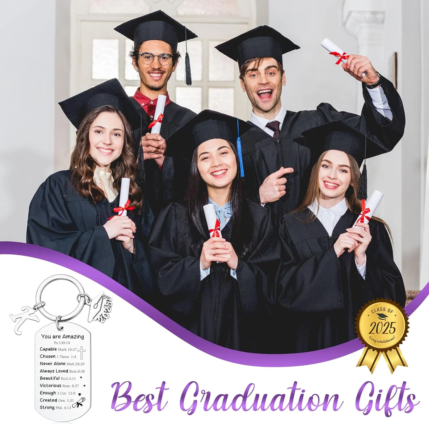 Memgift 2025 Graduation Gifts for Her Him Graduation Keychain for College Masters Graduate Gifts Ideas