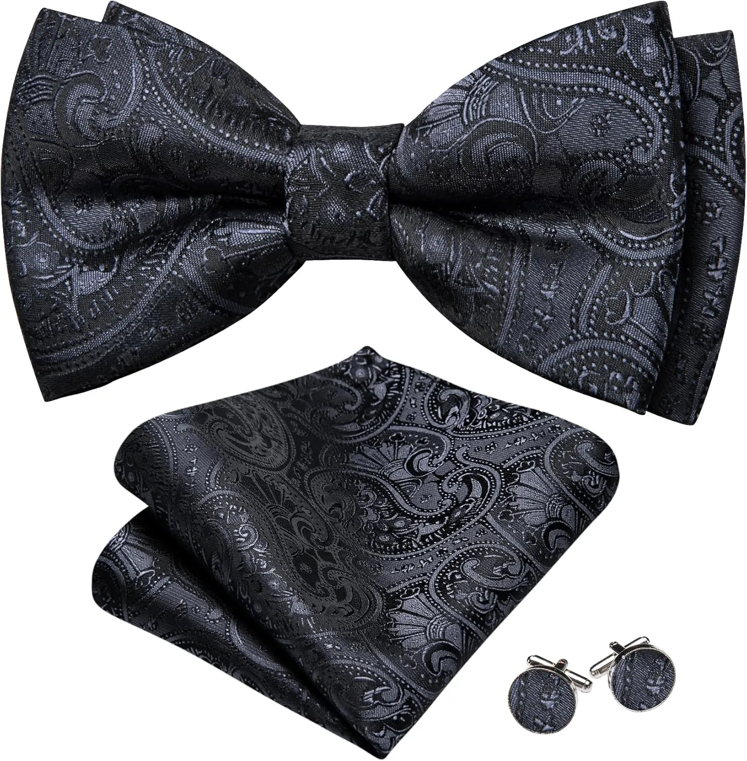 Men Bow Ties Set and Lapel Pin Pretied Silk Paisley Floral Bowtie Handkerchief Cufflinks Wedding Business Tuxedo